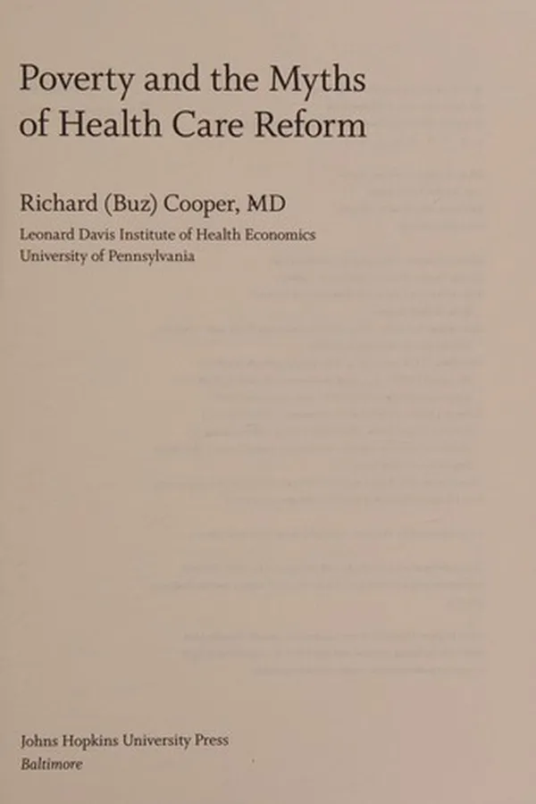 Capa de Poverty and the Myths of Health Care Reform