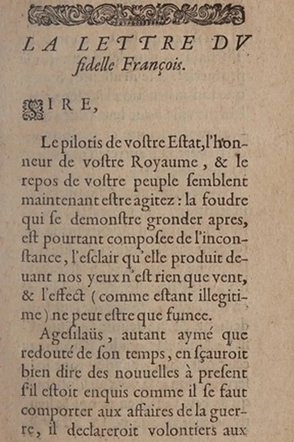 Capa de La lettre du fidelle Francois presentee au roy