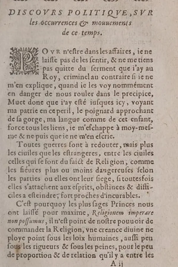 Capa de Discours politique, sur les occurrences et mouuements de ce temps