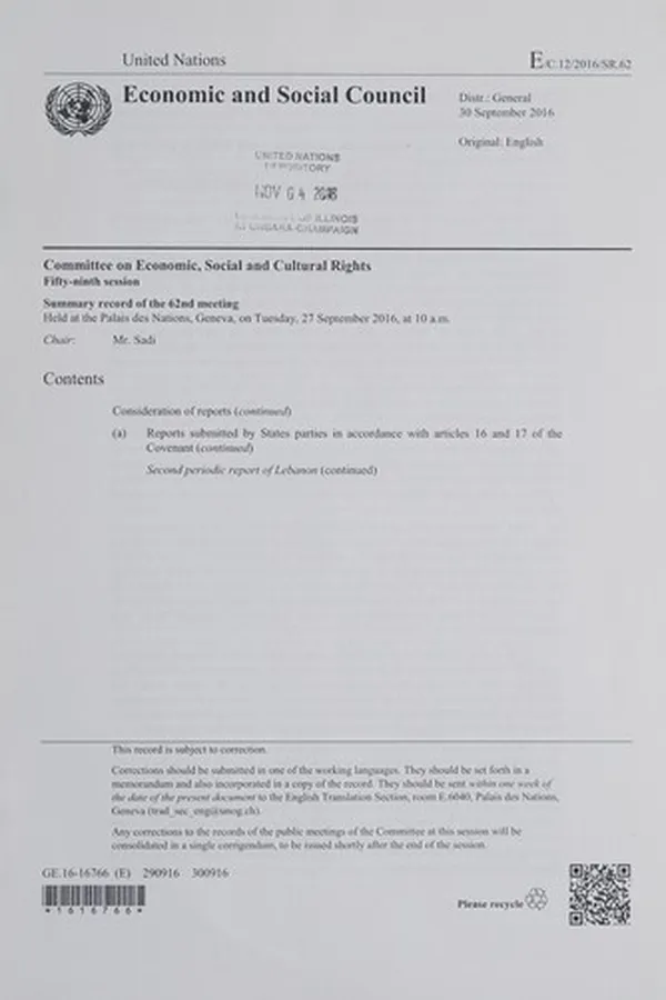 Capa de Summary record of the 62nd meeting