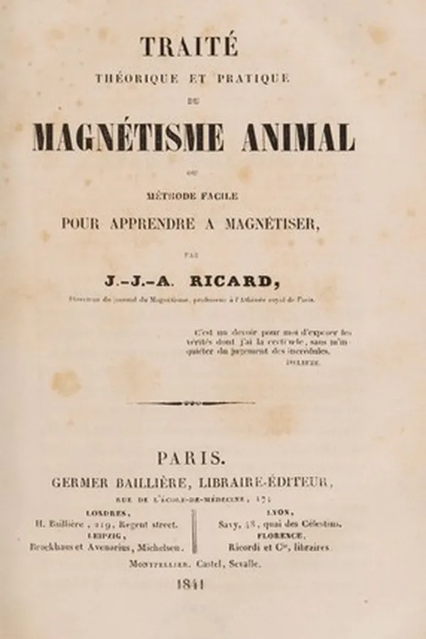 Capa de Traité théorique et pratique du magnétisme animal, ou méthode facile pour apprendre à magnétiser