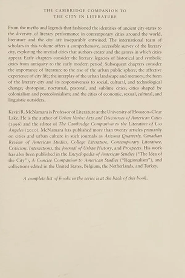 Capa de Cambridge Companion to the City in Literature
