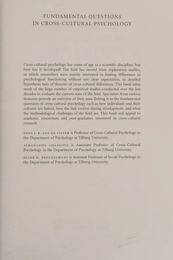Capa de Fundamental questions in cross-cultural psychology