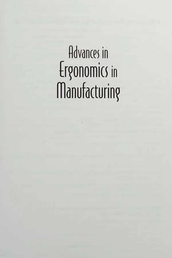 Capa de Advances in ergonomics in manufacturing