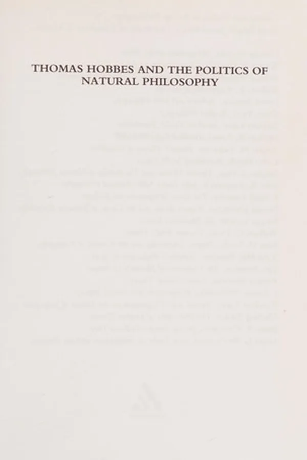 Capa de THOMAS HOBBES AND THE POLITICS OF NATURAL PHILOSOPHY