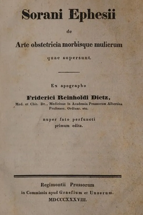 Capa de Sorani Ephesii De arte obstetricia morbisque mulierum quae supersunt