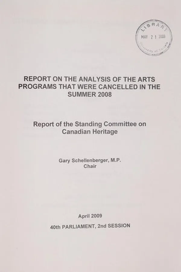 Capa de Report on the analysis of the arts programs that were cancelled in the summer 2008