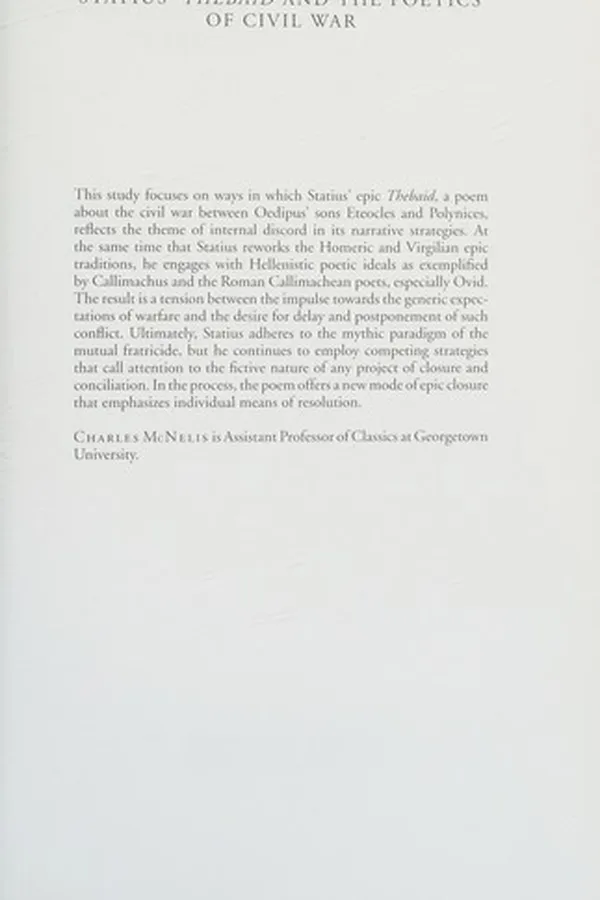 Capa de STATIUS' THEBAID AND THE POETICS OF CIVIL WAR