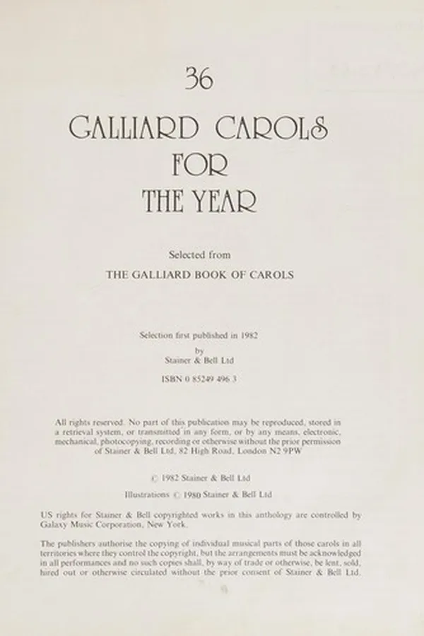 Capa de 36 Galliard Carols for the Year