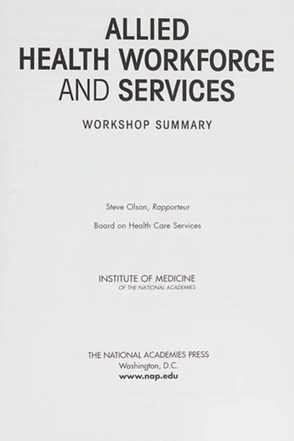 Capa de Allied health workforce and services