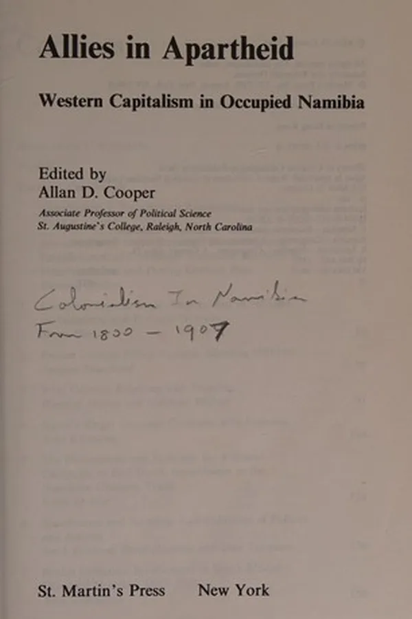 Cover of Allies in Apartheid