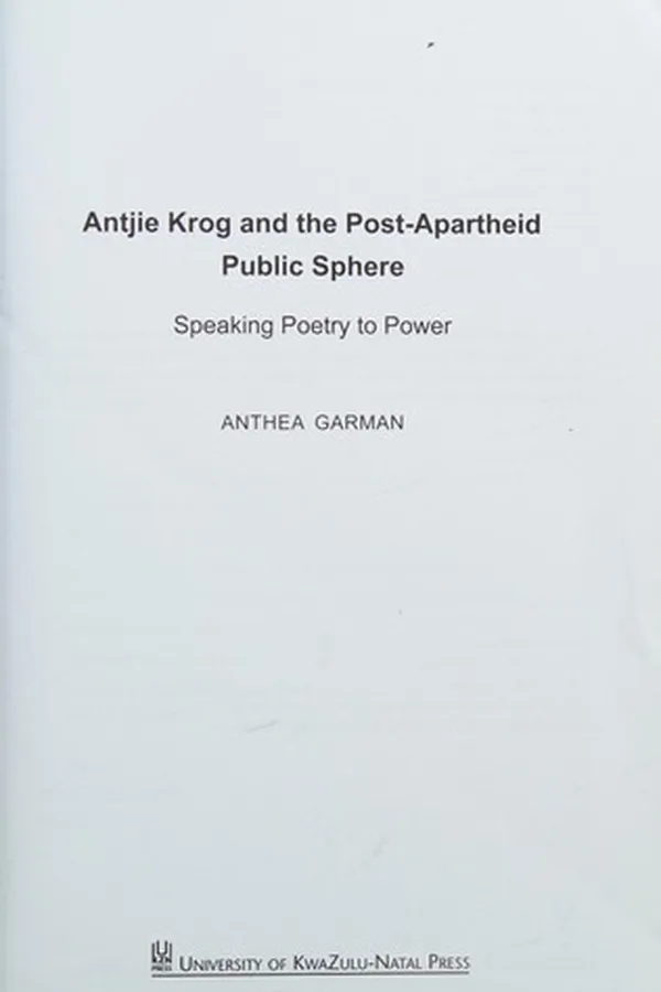 Capa de Antjie Krog and the Post-Apartheid Public Sphere