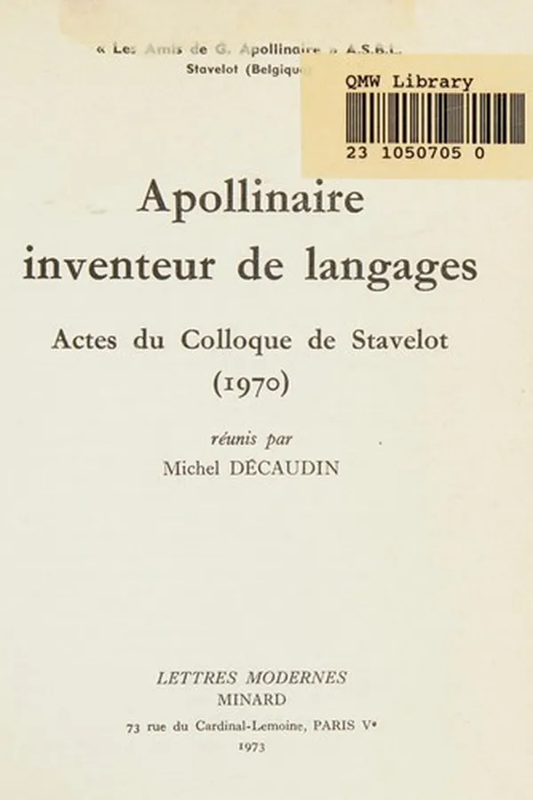 Capa de Apollinaire, inventeur de langages