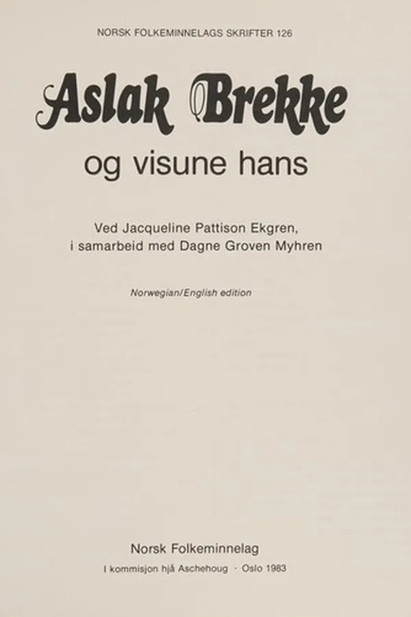 Capa de Aslak Brekke og visune hans (Norsk folkeminnelags skrifter)