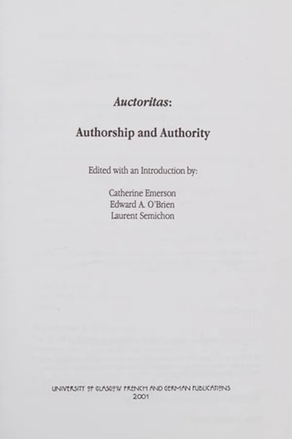 Cover of Auctoritas