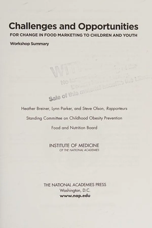 Capa de Challenges and Opportunities for Change in Food Marketing to Children and Youth