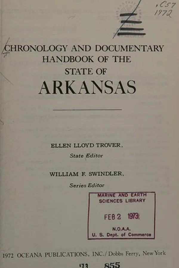 Capa de Chronology and documentary handbook of the State of Arkansas