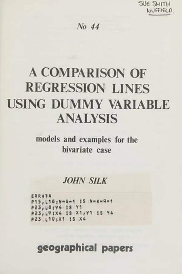 Capa de A comparison of regression lines using dummy variable analysis