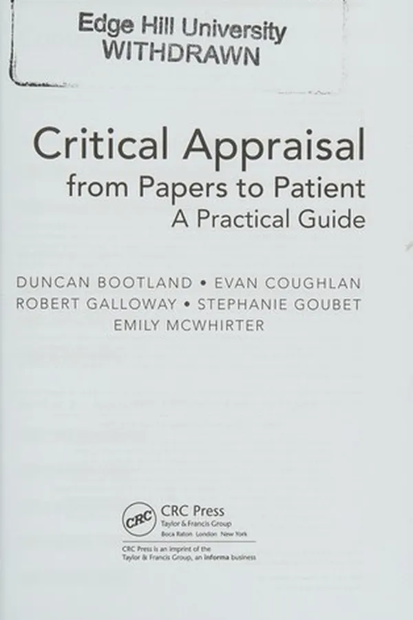 Capa de Critical Appraisal from Papers to Patient