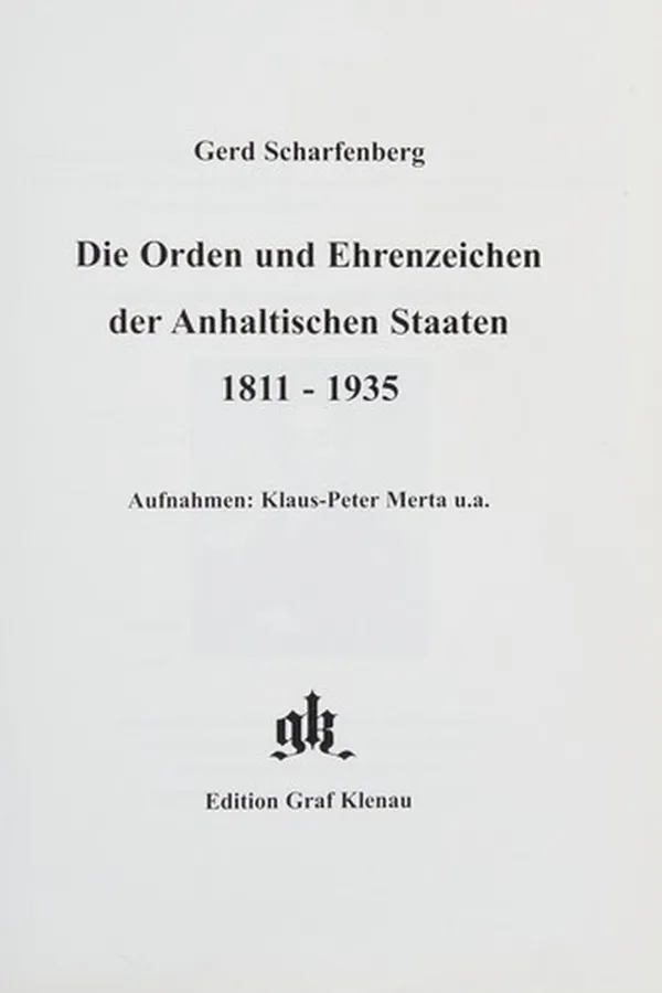 Capa de Die Orden und Ehrenzeichen der Anhaltischen Staaten 1811-1935