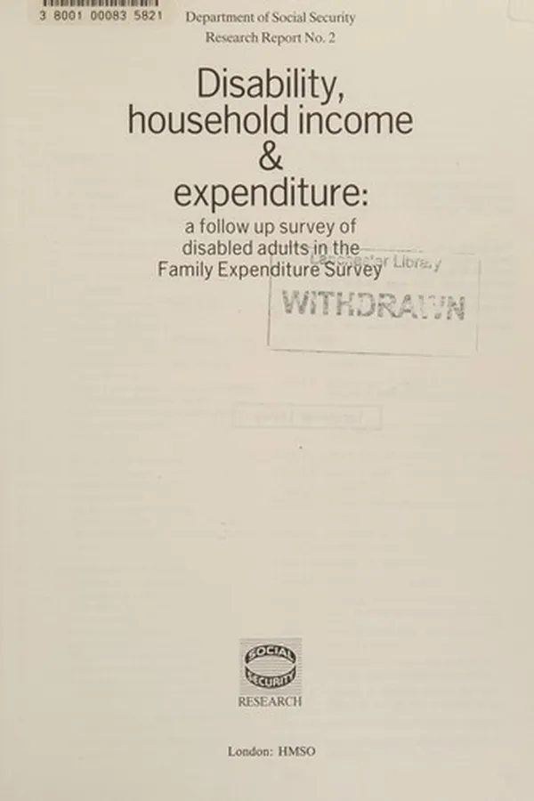 Capa de Disability, Household Income and Expenditure (Department of Social Security Research Report)