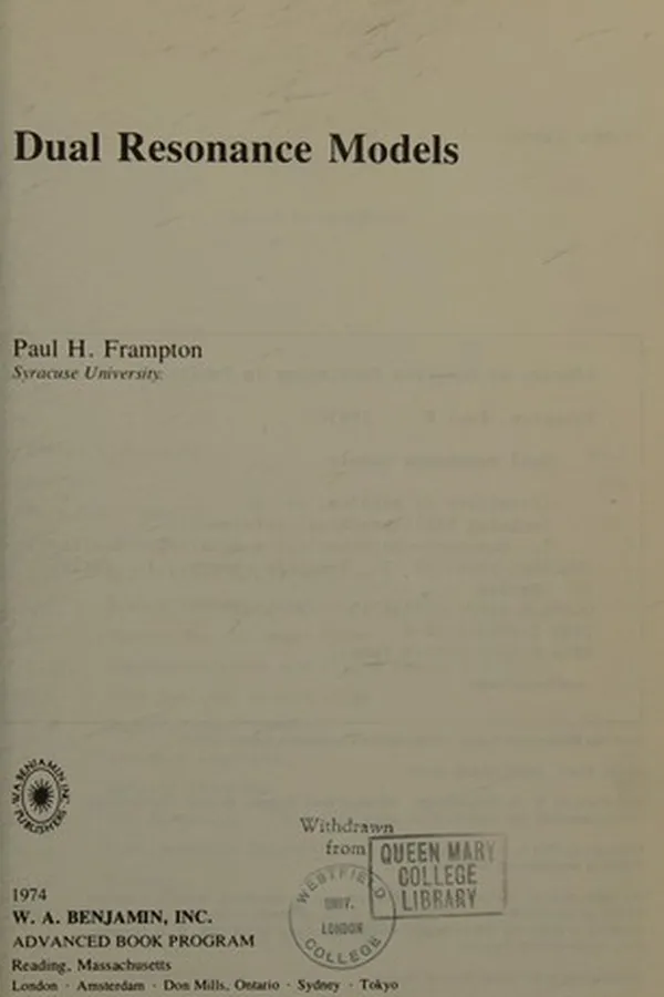 Cover of Dual resonance models