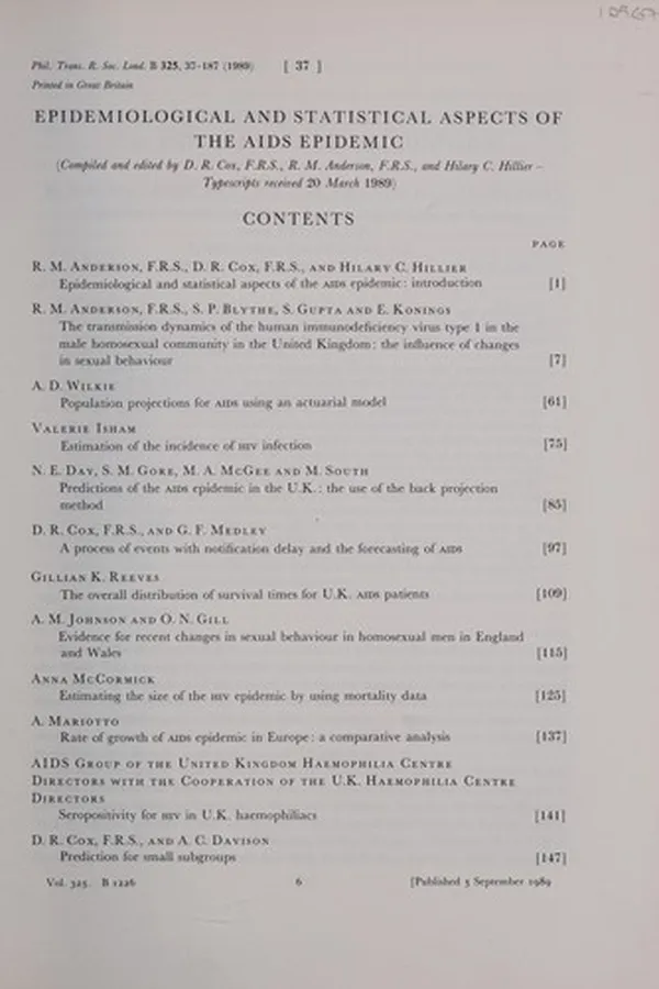 Capa de Epidemiological and statistical aspects of the AIDS epidemic