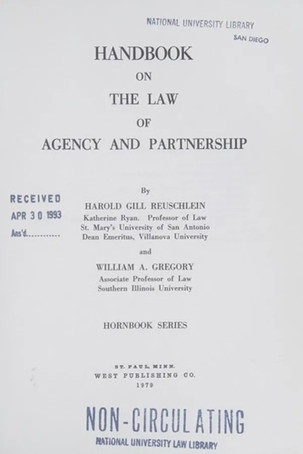 Capa de Handbook on the law of agency and partnership