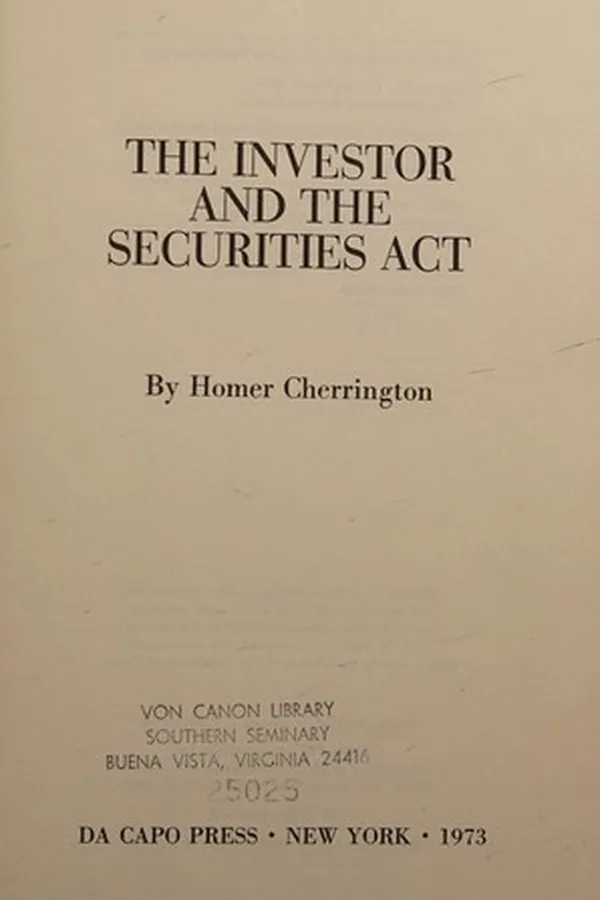 Capa de The investor and the Securities act