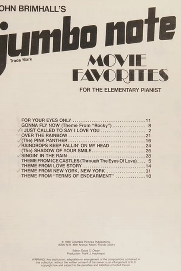 Capa de John Brimhall's jumbo note movie favorites