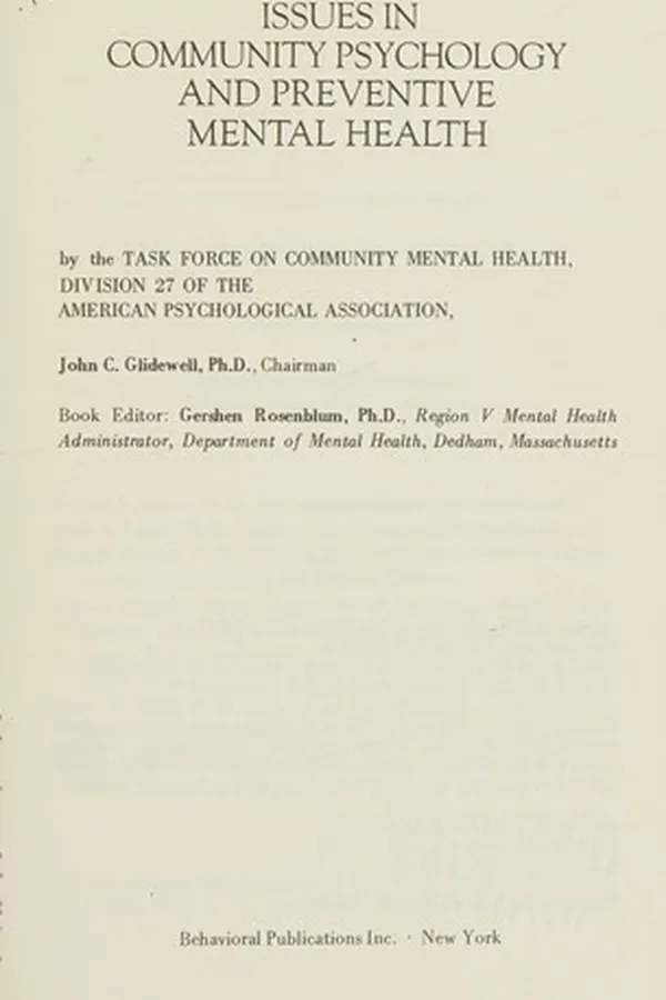 Capa de Issues in community psychology and preventive mental health