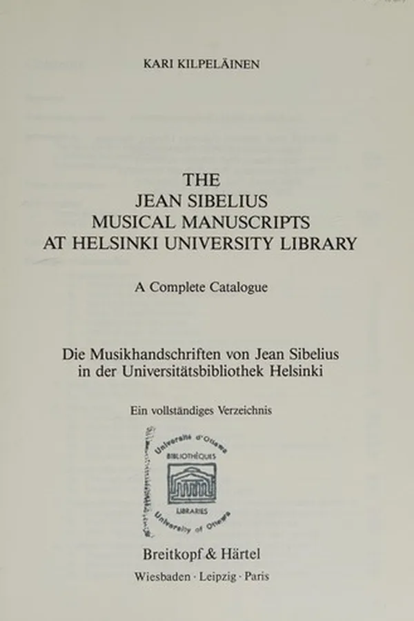 Capa de The Jean Sibelius musical manuscripts at Helsinki University Library