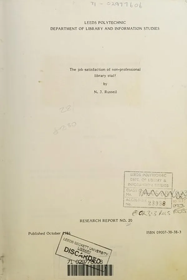 Capa de The job satisfaction of non-professional library staff