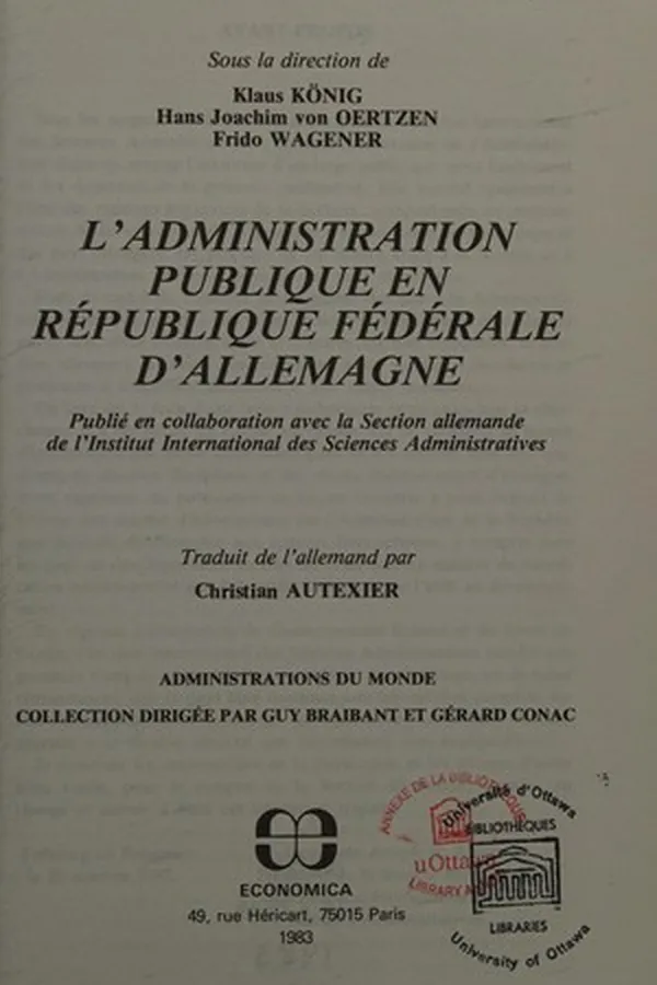 Capa de L'Administration publique en République fédérale d'Allemagne