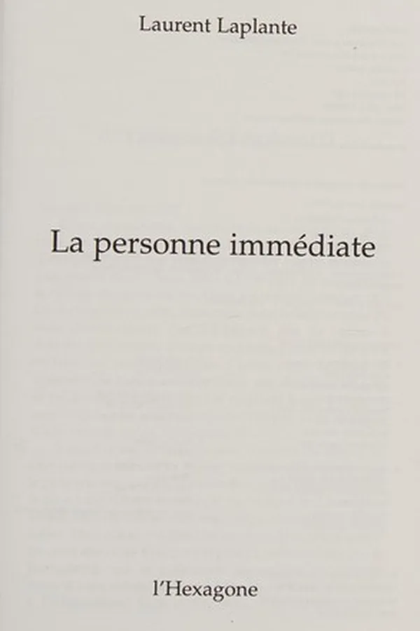 Capa de La personne immédiate