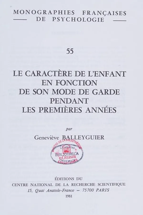 Capa de Le caractère de l'enfant en fonction de son mode de garde pendant les premières années