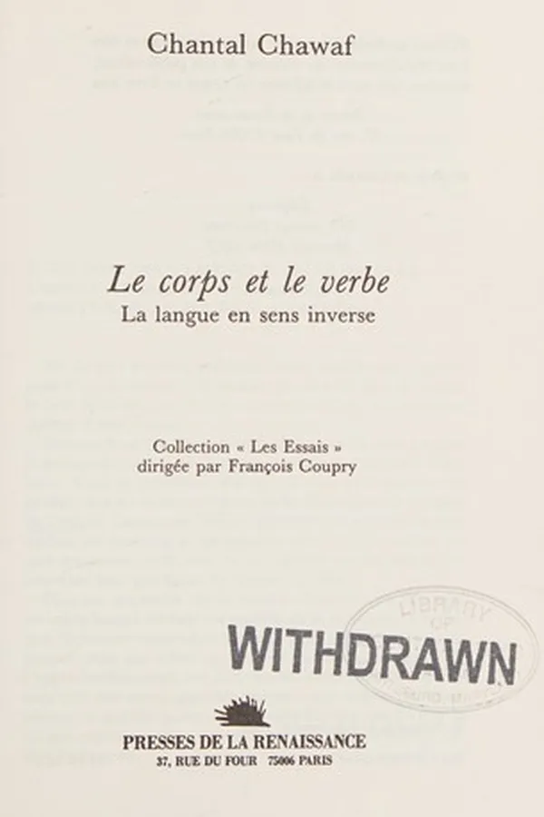 Capa de Le corps et le verbe