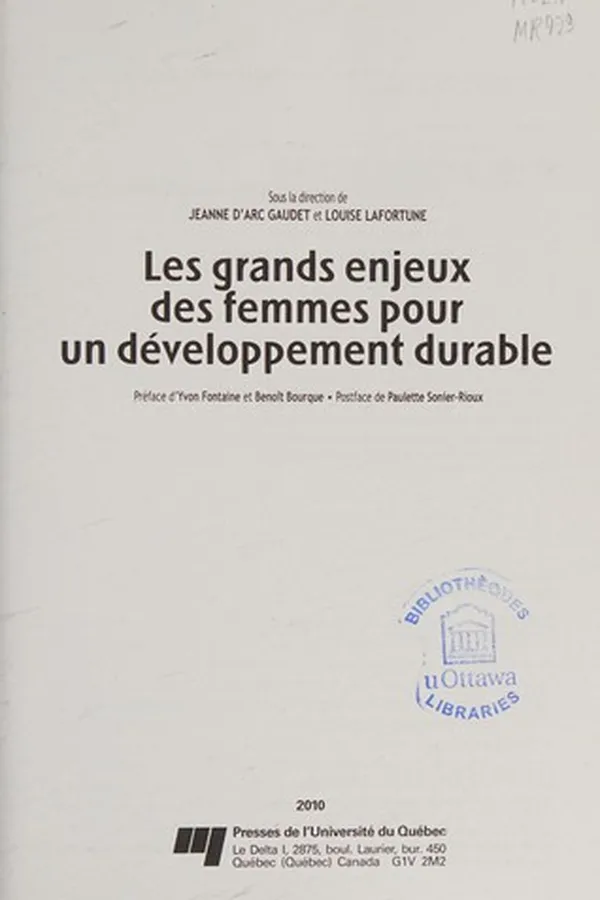 Capa de Les grands enjeux des femmes pour un développement durable