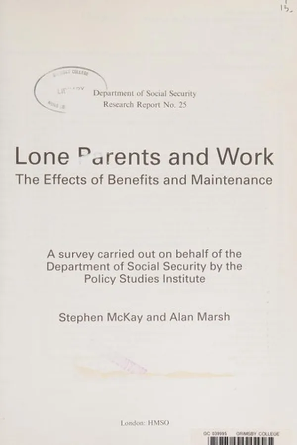 Cover of Lone Parents and Work