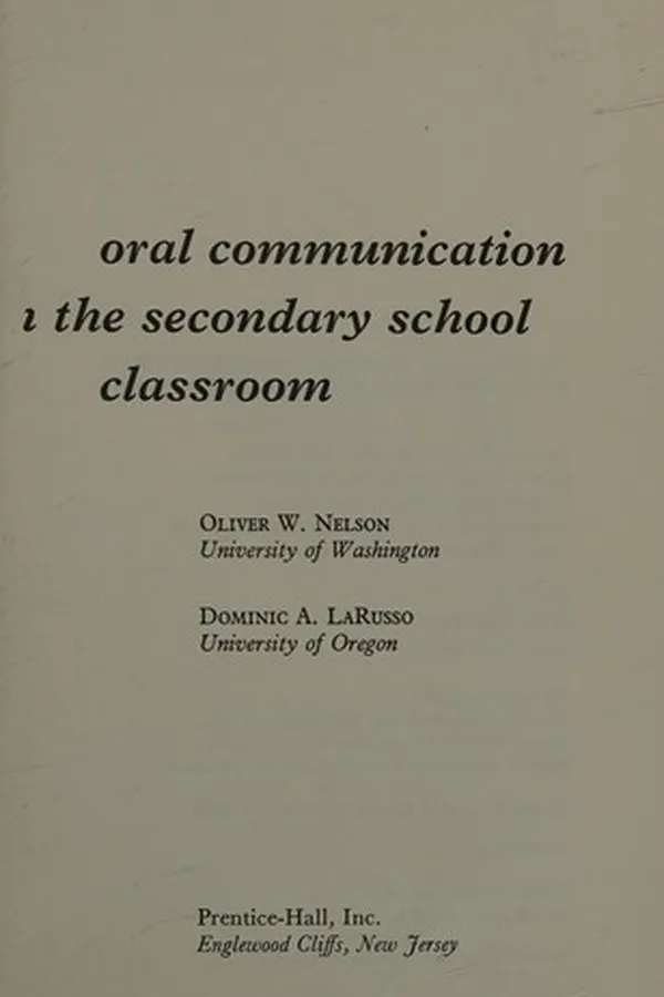 Capa de Oral communication in the secondary school classroom