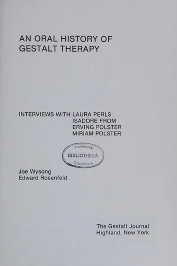 Capa de An oral history of gestalt therapy