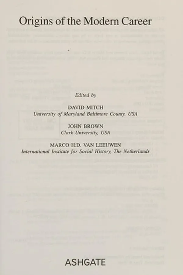 Capa de ORIGINS OF THE MODERN CAREER; ED. BY DAVID MITCH