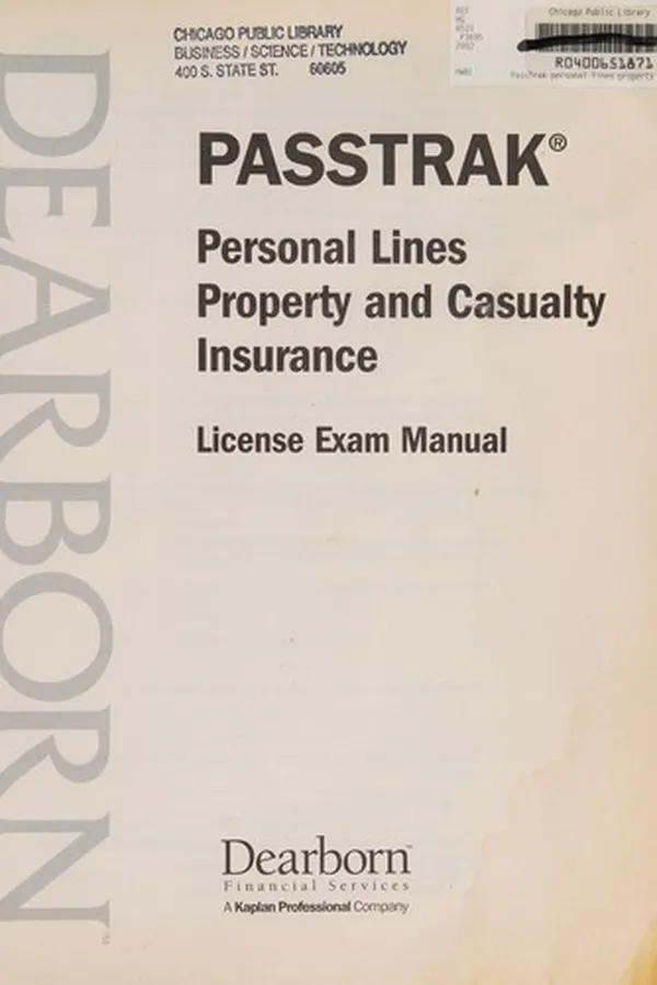 Capa de PassTrak personal lines property and casualty insurance license exam manual