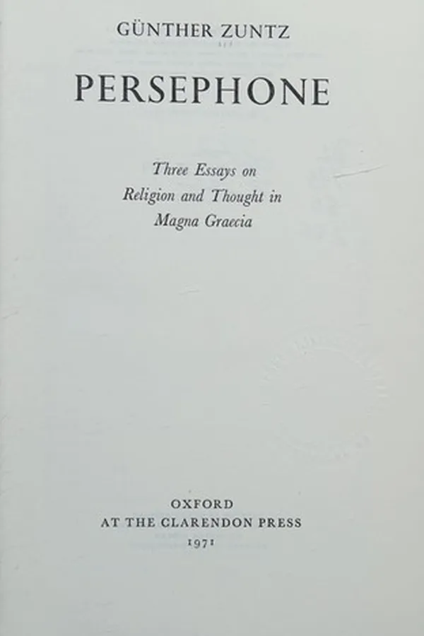 Capa de Persephone: three essays on religion and thought in Magna Graecia
