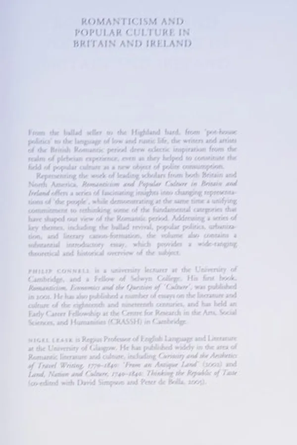 Capa de Romanticism and popular culture in Britain and Ireland