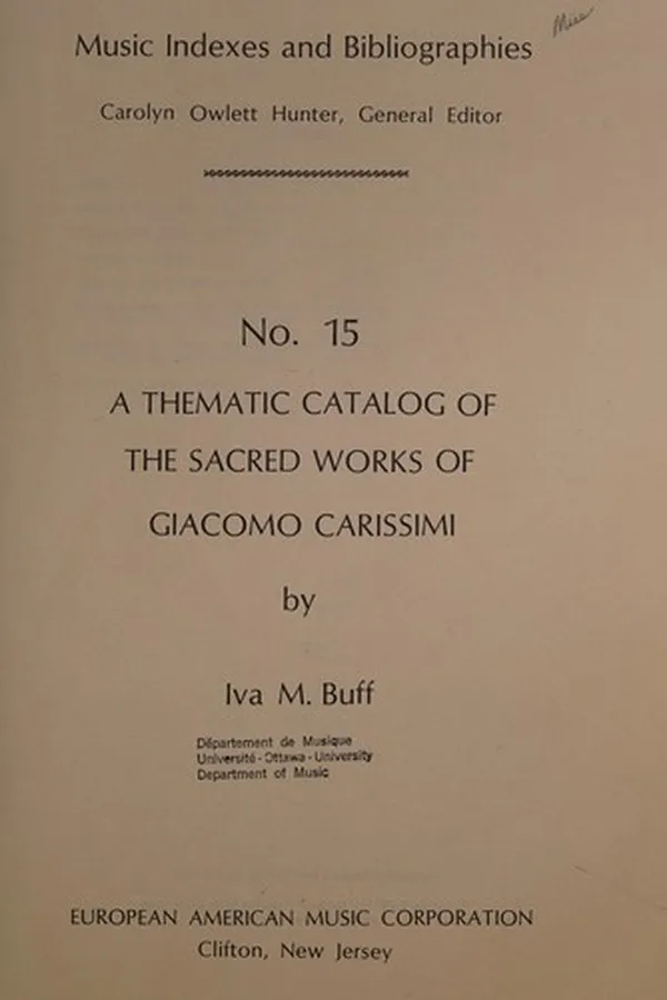Capa de A thematic catalog of the sacred works of Giacomo Carissimi