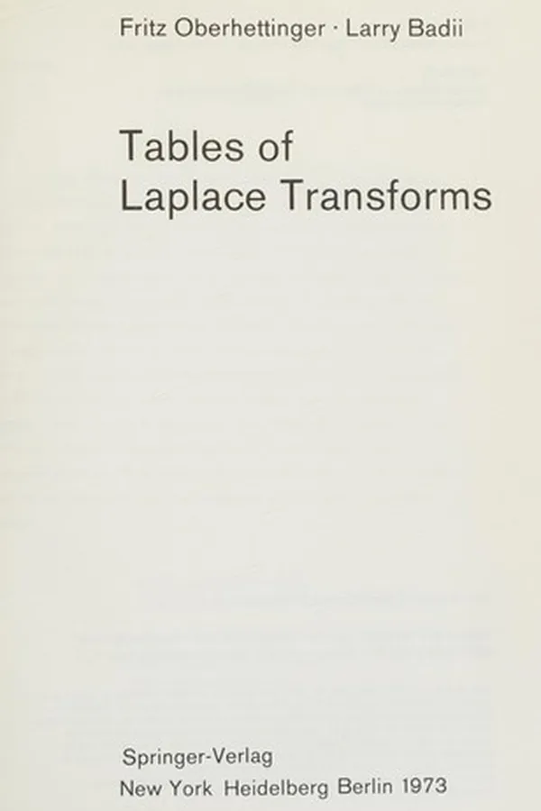 Cover of Tables of Laplace transforms