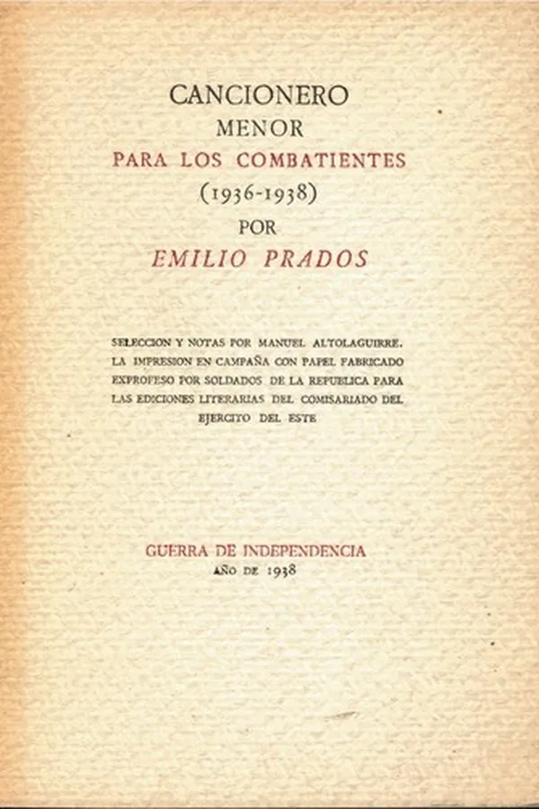 Capa de Cancionero menor para los combatientes (1936-1938)