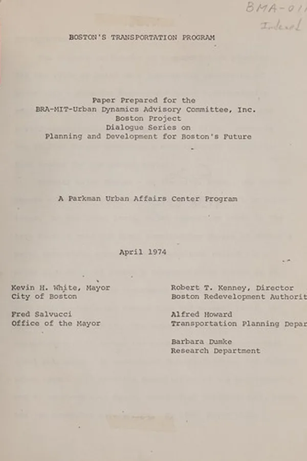 Cover of Boston's transportation program