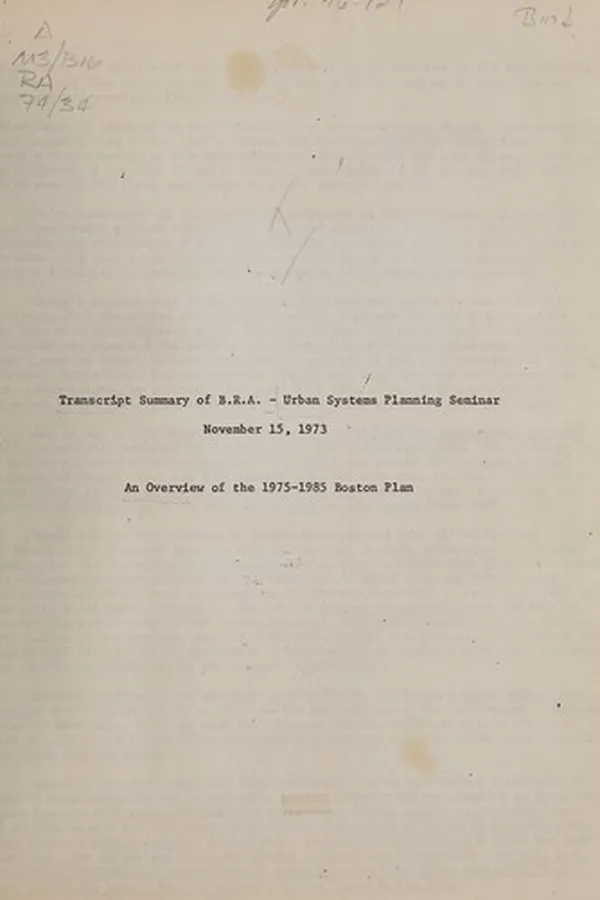Capa de An overview of the 1975-1985 Boston plan
